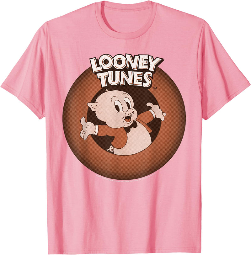 Looney Tunes Porky Pig Classic Logo Portrait T-Shirt - Pink