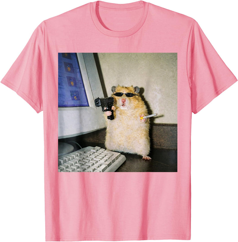 Funny Hamster Meme Cyber Hamster Meme Smoking Humor Computer T-Shirt - Pink