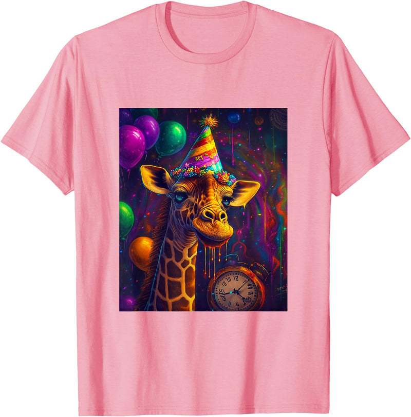 Giraffe Animal Zoo Birthday Party Apparel Gifts Giraffe Weird Art Print Birthday Party Balloons & Party Hat T-Shirt - Pink