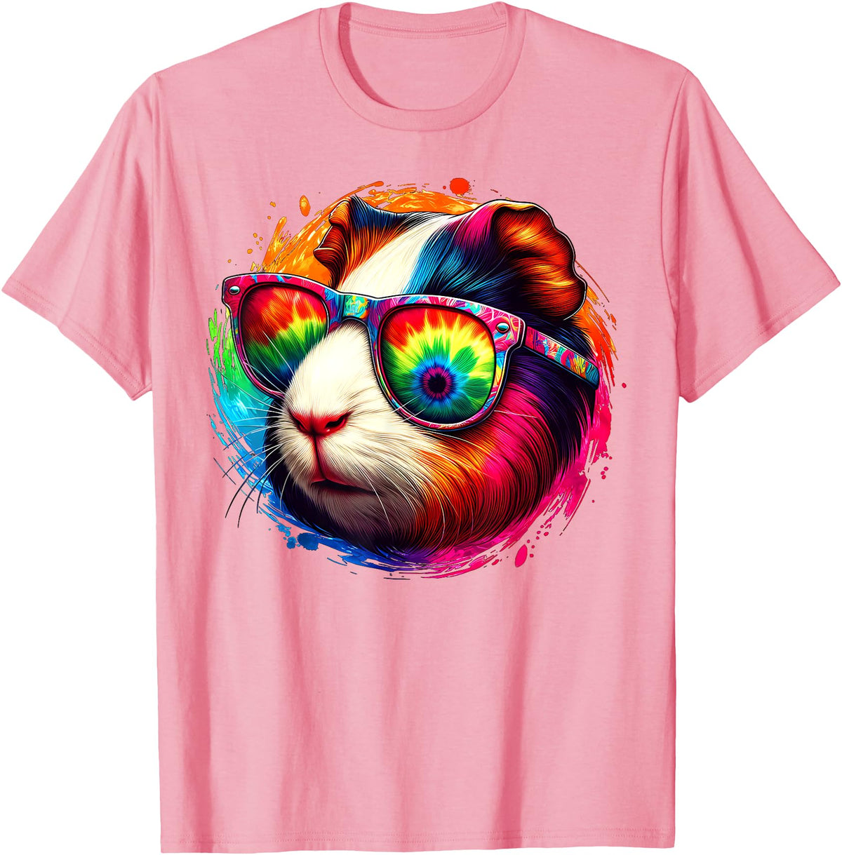 Guinea Pig Tie Dye Sunglasses Art Cool Tie Dye Sunglasses Guinea Pig Graphic Illustration Art T-Shirt - Pink