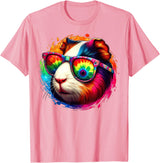 Guinea Pig Tie Dye Sunglasses Art Cool Tie Dye Sunglasses Guinea Pig Graphic Illustration Art T-Shirt - Pink
