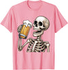 Halloween Skull Skeleton Drinking Beer Funny Kids Skeleton Drinking Beer Halloween Spooky Season Mens Womens T-Shirt - Pink