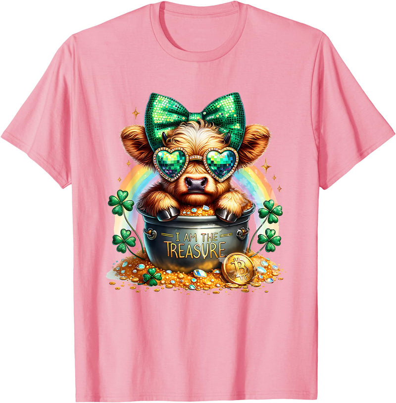 St. Patricks Day Highland Cow Highland Cow Tees St. Patricks Day Highland Cow Highland Cow T-Shirt - Pink