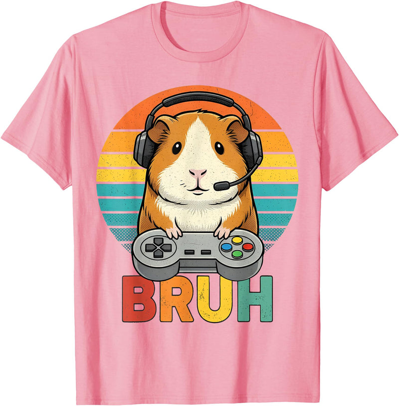 Gamer Guinea Pig Bruh Vintage Gaming For Boys Kids Gaming Guinea Pig Bruh Retro Guinea Pig Gamer Bruh Kids Boys T-Shirt - Pink