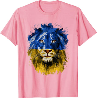 Vintage Yellow & Blue Flag Lion Face National Colours T-Shirt - Pink