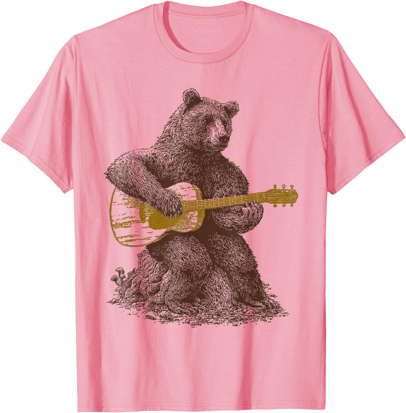 BEAR TEE Bear plays guitar for men and women T-Shirt - Pink