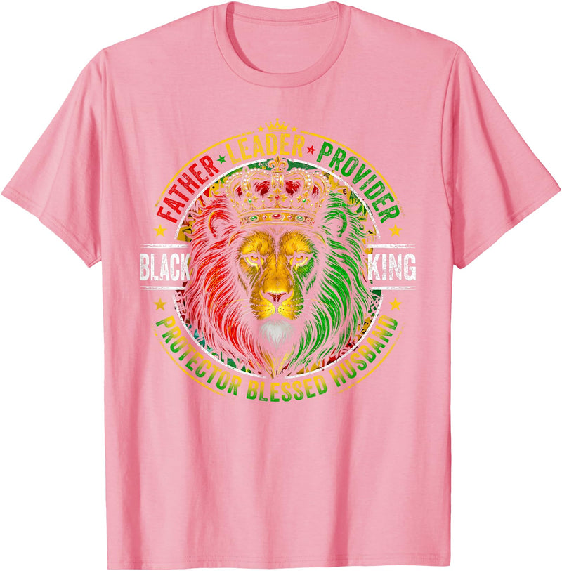 Lion Juneteenth 1865 Fathers Day Black History Tee Black King Lion Juneteenth 1865 Men Dad Father's Day T-Shirt - Pink