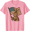 Rabbit Bunny American Flag 4th of July T-Shirt in Pink