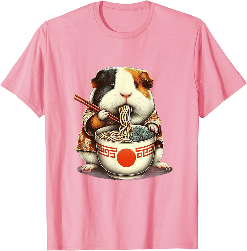 Kawaii Artwork Co Japanese Guinea Pig Ramen Kawaii Neko Japanese Noodles Aesthetic T-Shirt - Pink
