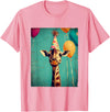 Giraffe Animal Zoo Birthday Party Apparel Unisex-Kids Retro Art Print Giraffe Birthday Party T-Shirt Black Short Sleeve Small - Pink