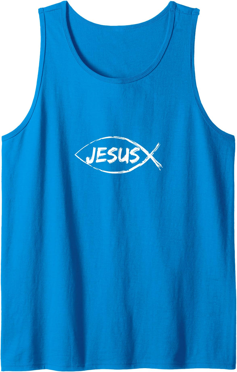 Christianity Jesus Fish Faith Jesus Fish Design for Christian Believers Tank Top - Sapphire Blue