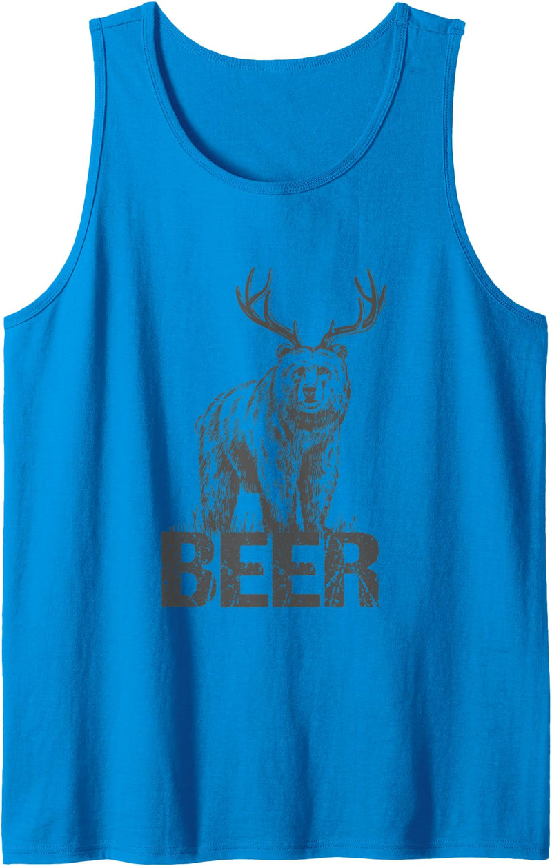 Bear Beer Deer Antlers Bear And Deer Combination Bear With Antlers Beer Tank Top - Sapphire Blue