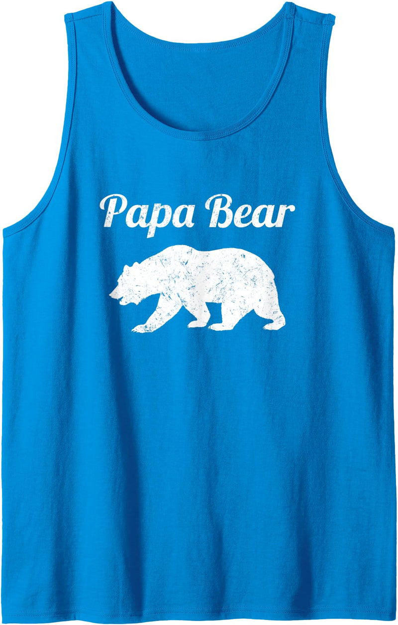 Funny Papa Bear Tee & Gifts For Father Mens Papa Bear Father's Day Gift Dad Distressed Graphic Print Tank Top - Sapphire Blue