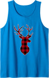 Buffalo Plaid Deer Christmas Ls Classic Red & Black Christmas Deer Head Buffalo Plaid Tank Top - Sapphire Blue