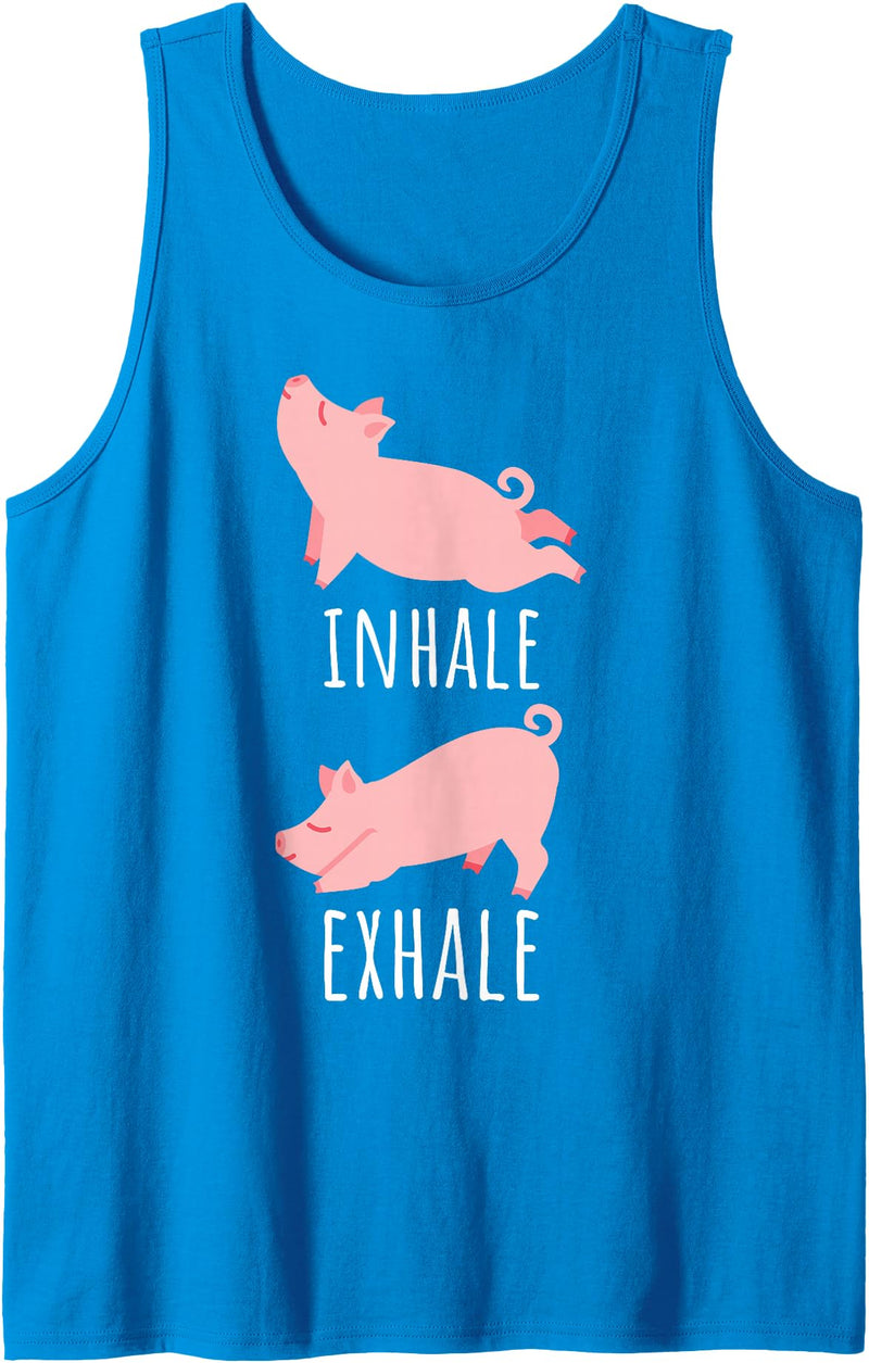 JonFriday Yoga Meditation Namaste Fitness Gifts Inhale Exhale Pig Yoga Meditation Workout Exercise Mom Gift Tank Top - Sapphire Blue