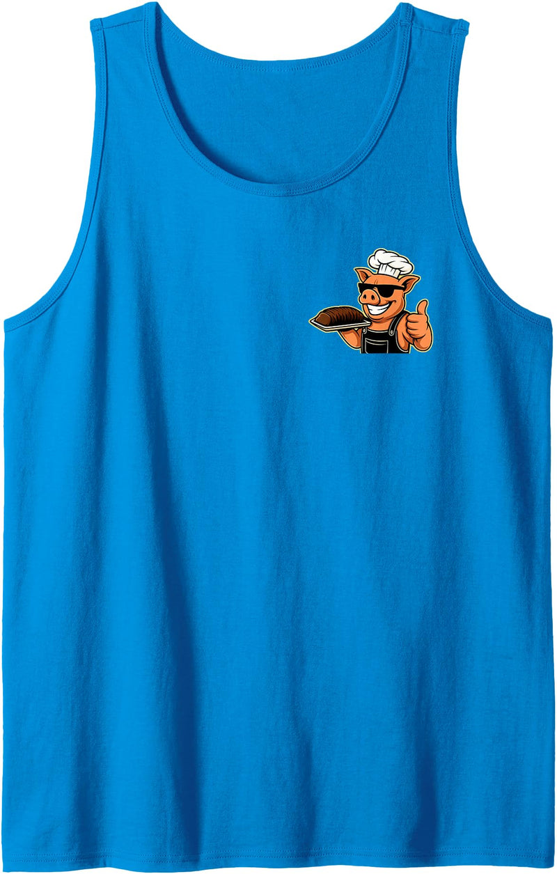 Vintage Funny Cool Pig Chef BBQ Season Men Dad Smokin' Meats and Clapping Cheeks BBQ Funny Pig Chef 2 Sided Tank Top - Sapphire Blue