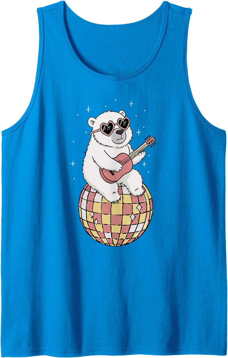 DiscoballAxis1 Funny Polar Bear Disco Dancing Ball Groovy Retro 80s Costume Tank Top - Sapphire Blue