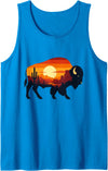Wild Bison Sunset Desert Landscape Nature Desert Buffalo Silhouette Cactus Sunset Scene Tank Top - Sapphire Blue