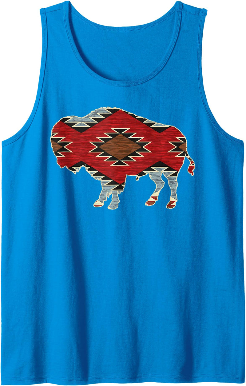 Country Girl Big Ray Designs Arizona Buffalo Aztec Indian Southwestern Pattern Vintage Tank Top - Sapphire Blue