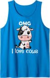 The Adorable OMG Collection OMG I Love Cows Cute Kawaii Cow Tank Top - Sapphire Blue