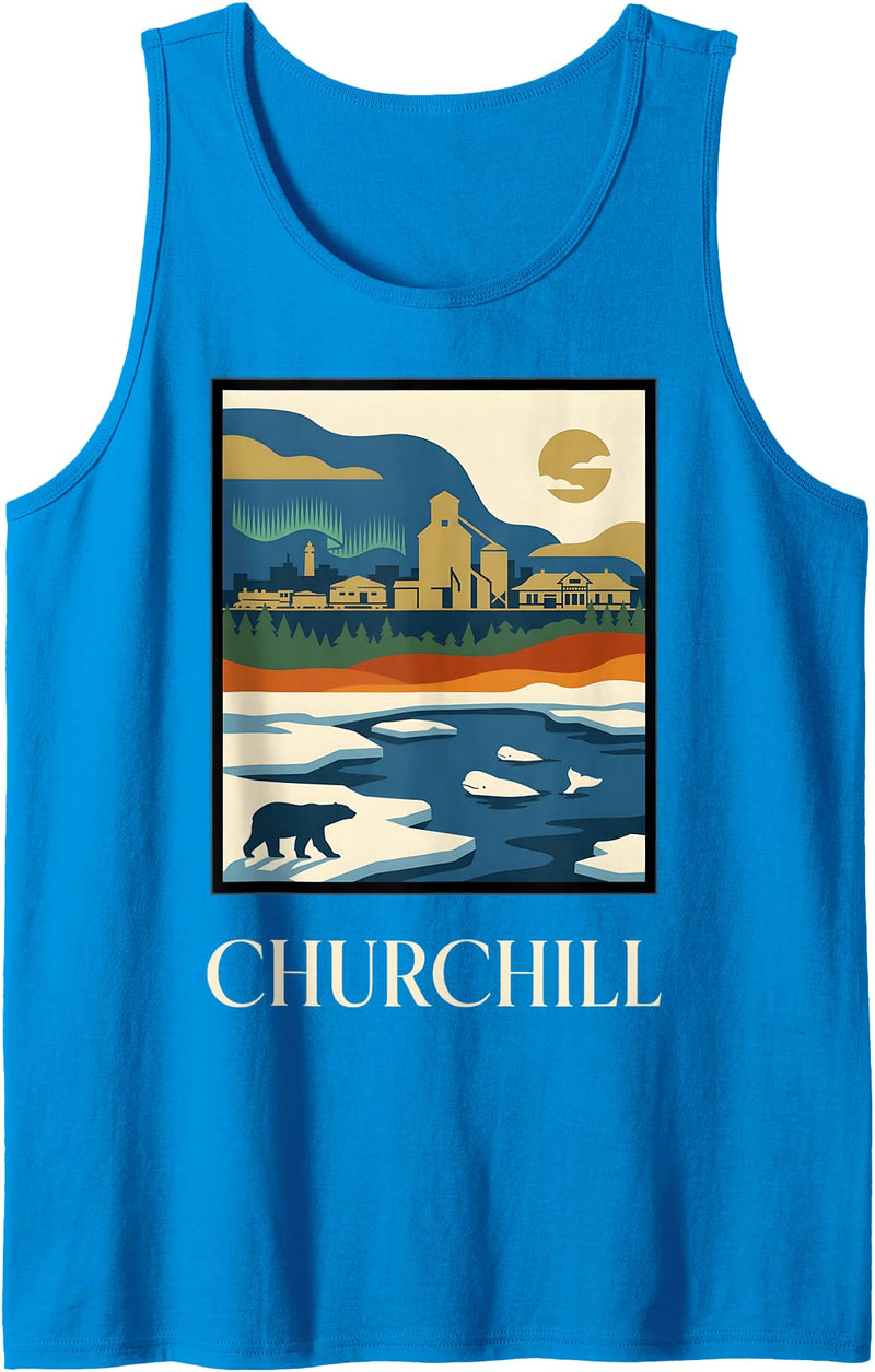 Churchill Travel Art Studio Churchill Manitoba Polar Bear Vintage Retro Design Tank Top - Sapphire Blue