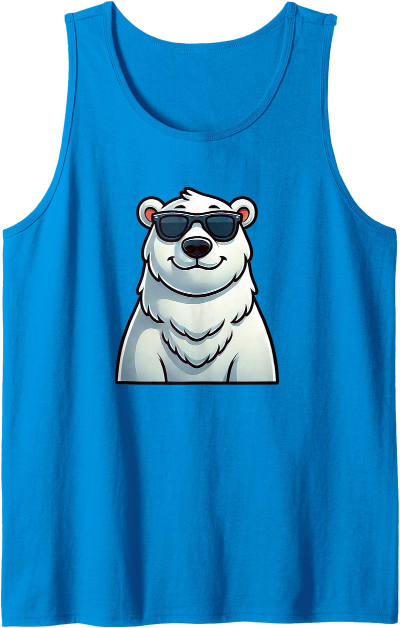 Cool Bear Designs Cool Polar Bear Cartoon Sunglasses North Pole Tank Top - Sapphire Blue