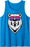 Bisexual Bi Pride Stuff Men Women Gifts Bear Face Bisexual Sunglasses Bi Pride Flag LGBTQ Men Women Tank Top - Sapphire Blue