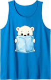 Cute Arctic Polar Bear With Ice Cube Kawaii Baby Polar Bear Holding Ice Cube Cartoon Tank Top - Sapphire Blue