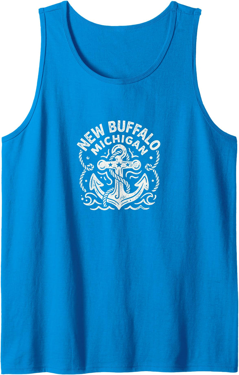 CoastlineCotton - New Buffalo Michigan New Buffalo Michigan Cute Anchor Nautical Boating Tank Top - Sapphire Blue