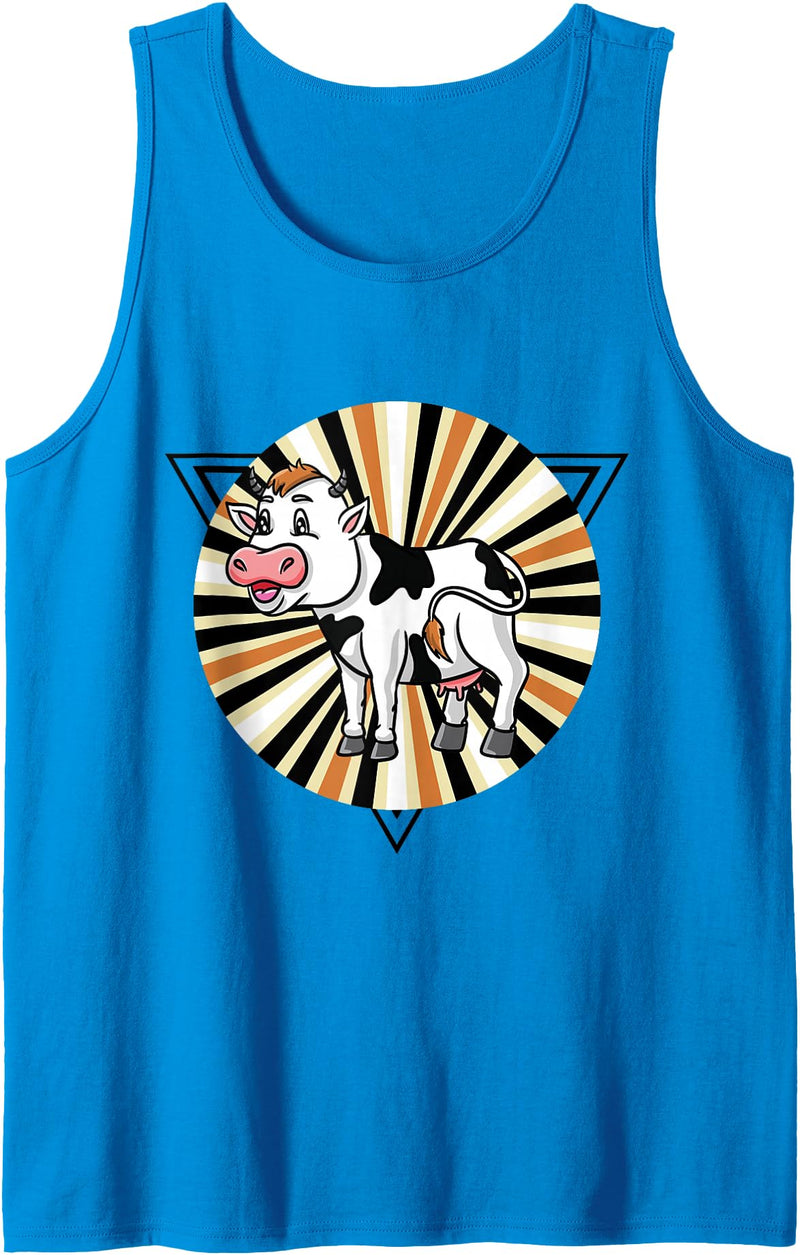 Hiking Lover Design Cute Cow Kids Cow Vintage Tank Top - Sapphire Blue