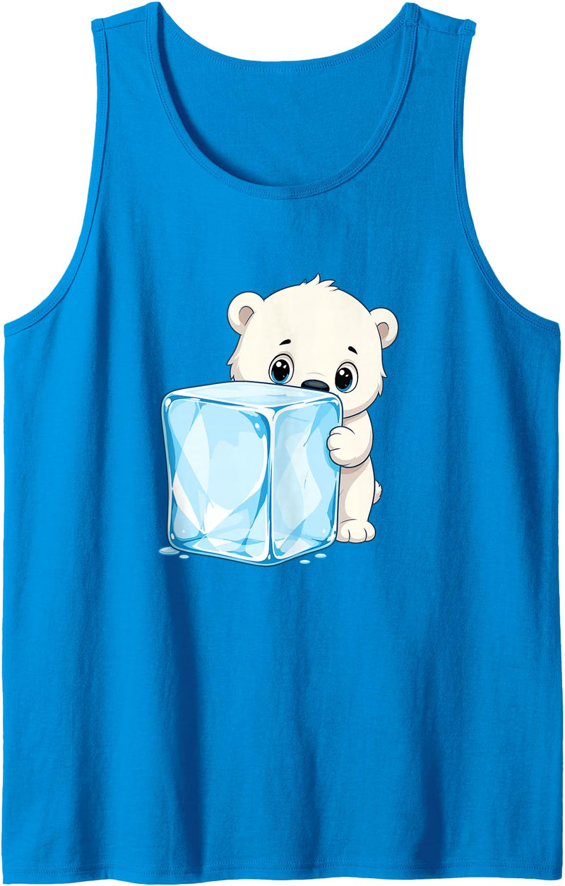 Cute Polar Bear Ice Cube Arctic Kawaii Adorable Baby Polar Bear Hugging Big Ice Cube Tank Top - Sapphire Blue