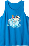 Cool Polar Bear Summer Vibes Chill Ice Cube Lazy Polar Bear in Ice Cube Tropical Cocktail Tank Top - Sapphire Blue