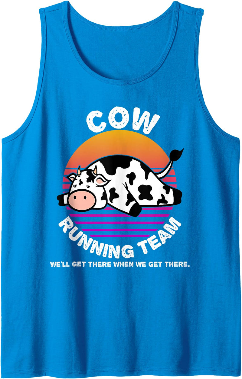 Running Shirts by CrushRetro Funny Dairy Cow Running Team Shirt Kids Men Women Gift Tank Top - Sapphire Blue