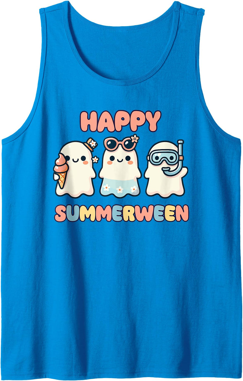 Summerween Halloween Summer Costume Happy Summerween Summer Halloween Ghost Tank Top - Sapphire Blue