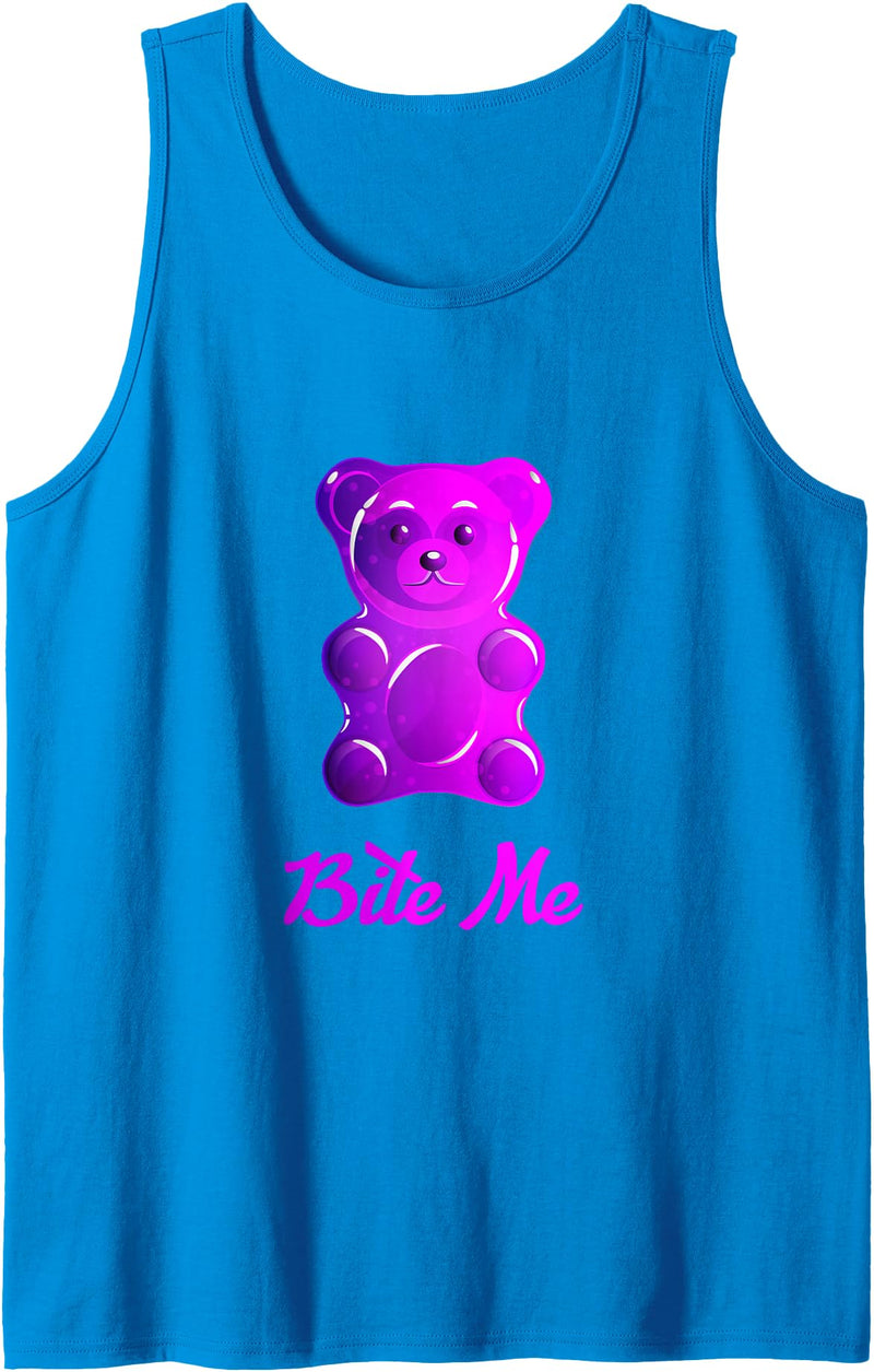 Bahaa's Tee Cool Bite Me Colorful Gummy Bear Candy Illustration Graphic Tank Top - Sapphire Blue