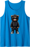 Urban Teddy Bear Graphic Hip Hop Rappers Aesthetic Teddy Bear Cool Bears Hip Hop Streetwear Graphic Colorful Tank Top - Sapphire Blue