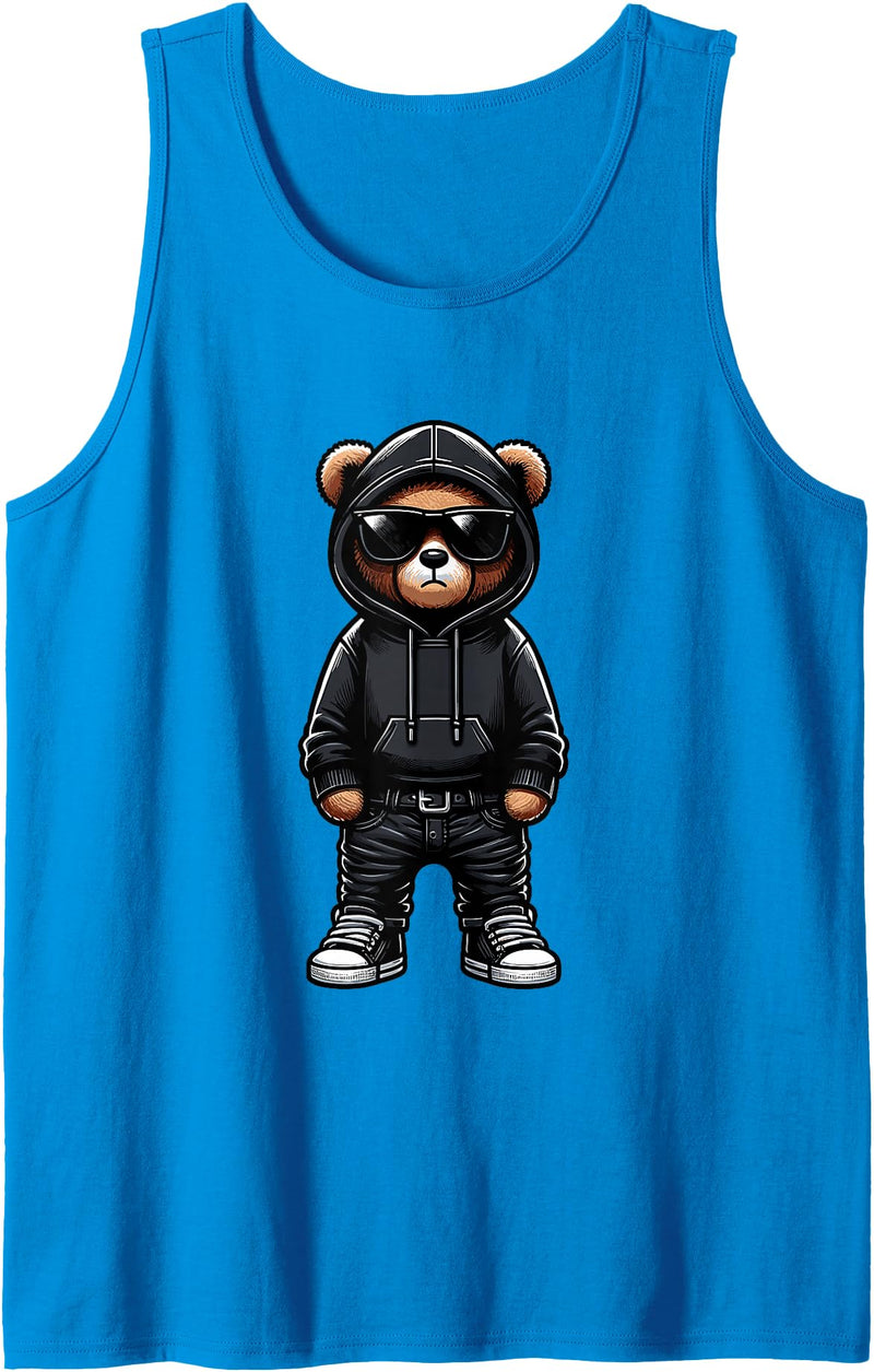Urban Teddy Bear Graphic Hip Hop Rappers Aesthetic Teddy Bear Cool Bears Hip Hop Streetwear Graphic Colorful Tank Top - Sapphire Blue
