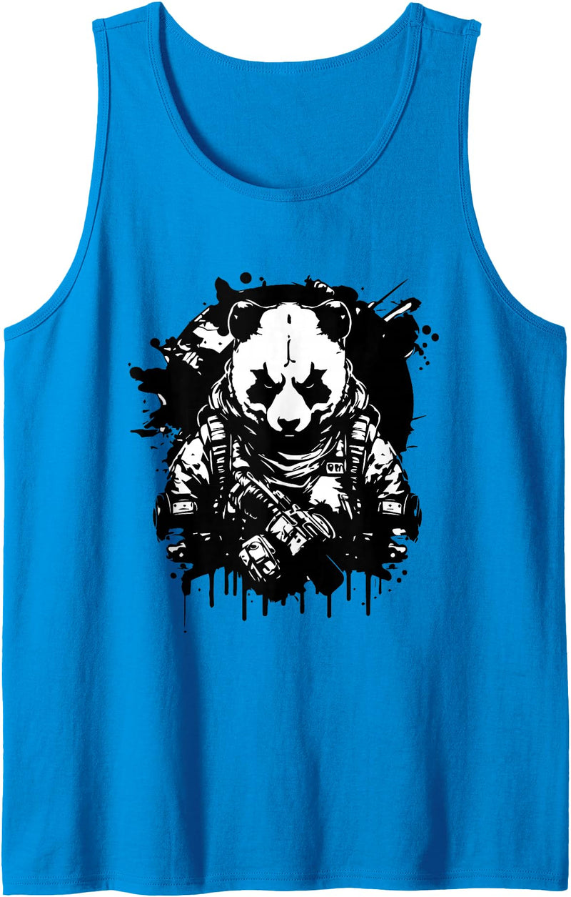 Panda Gifts For Panda Lovers - Cute Panda Bear Determined Tactical Panda - Not so Fluffy and Harmless Tank Top - Sapphire Blue