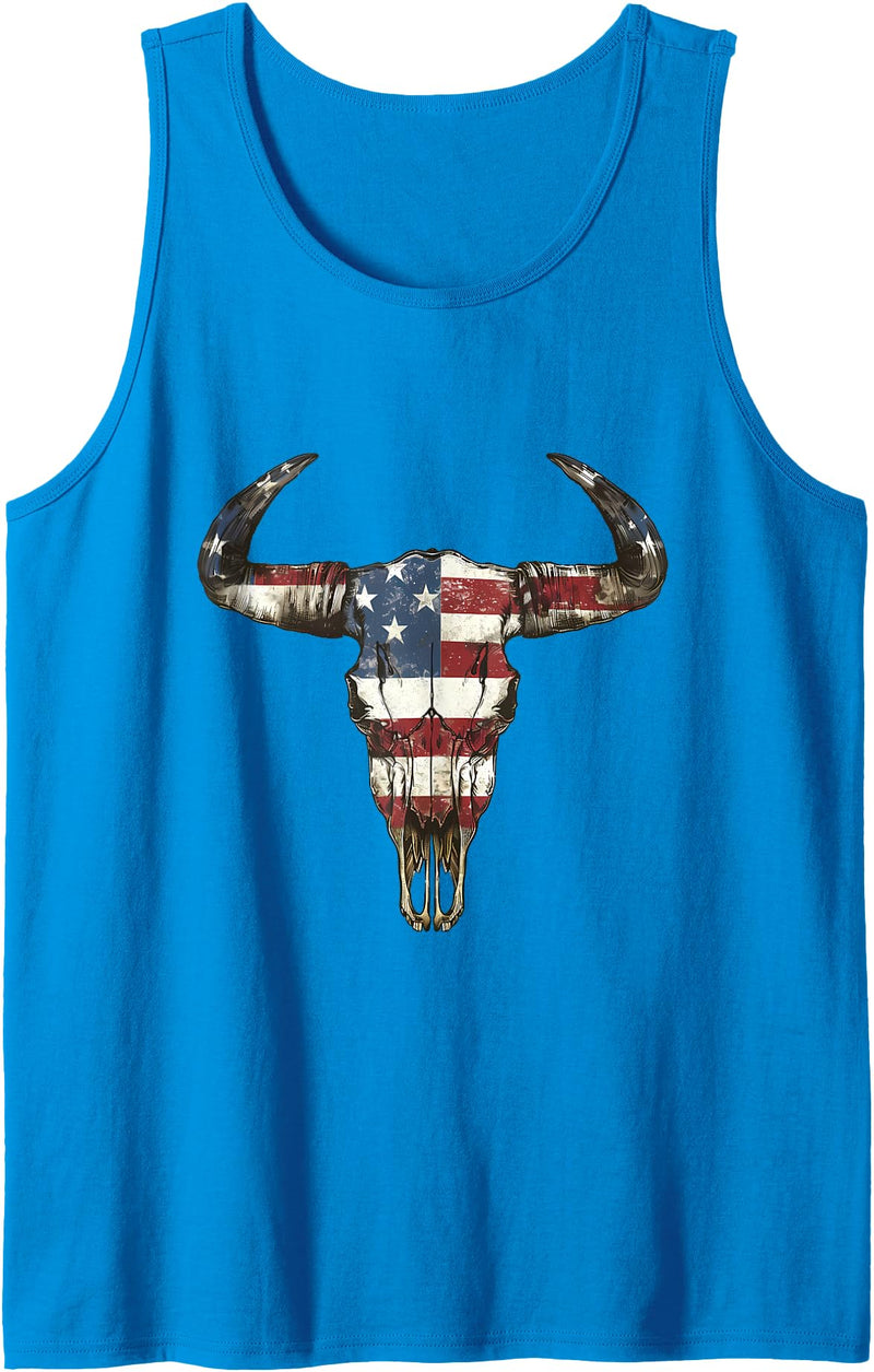Gotham Threads American Flag Cow Horns Patriot Tank Top - Sapphire Blue