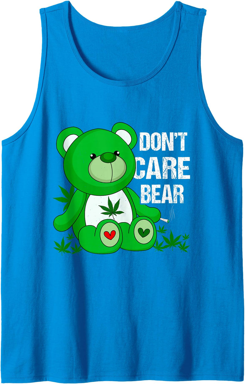 Funny Bear Smoking Weed Cannabis Marijuana 4:20 Weed Bear Herb Bear Don't Care Funny Bear Marijuana Cannabis Tank Top - Sapphire Blue