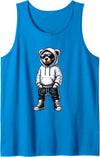 Urban Teddy Bear Graphic Hip Hop Rappers Aesthetic Graphic Teddy Bear Cool Bears Hip Hop Streetwear Colorful Tank Top - Sapphire Blue