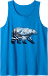 Wild Bear Mountain Forest Nature Landscape Geometric Polar Bear Winter Mountain Scene Tank Top - Sapphire Blue
