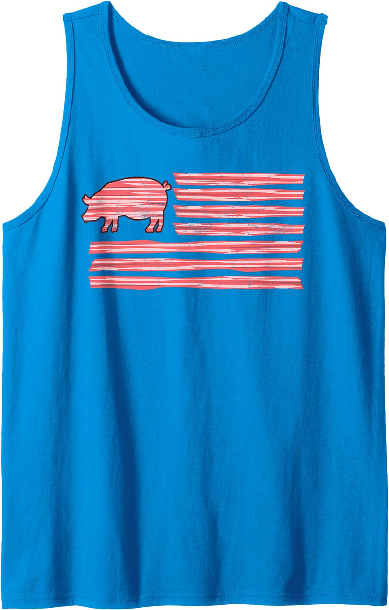 Symbolizes Roasts Hog Meat Sweet Bacon Clothing Sweet Salted Smoke Meaty Pig Flag Artwork Bacon Tank Top - Sapphire Blue