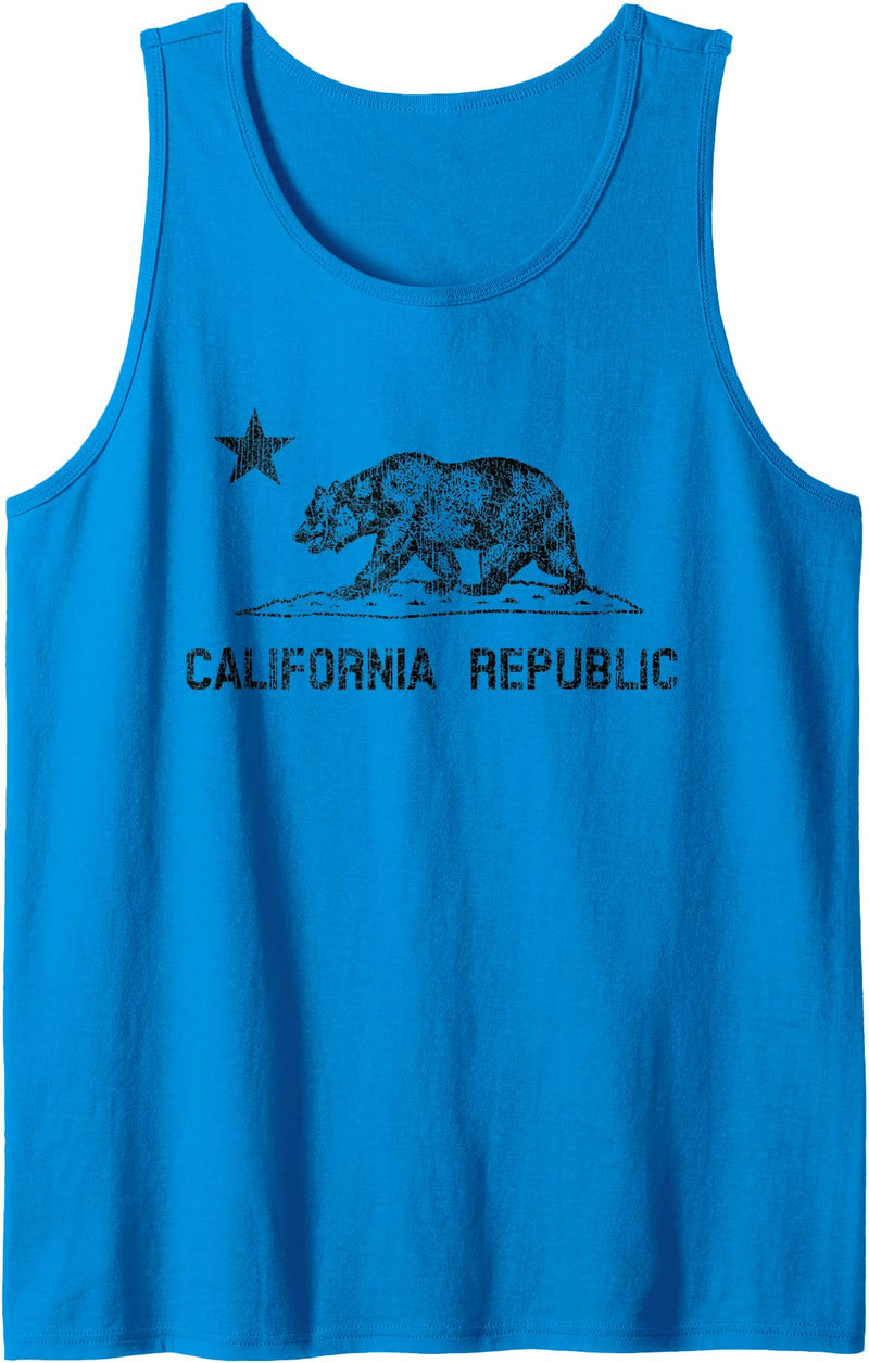 California Republic Bear Design California Republic Flag Distressed Bear Tank Top - Sapphire Blue