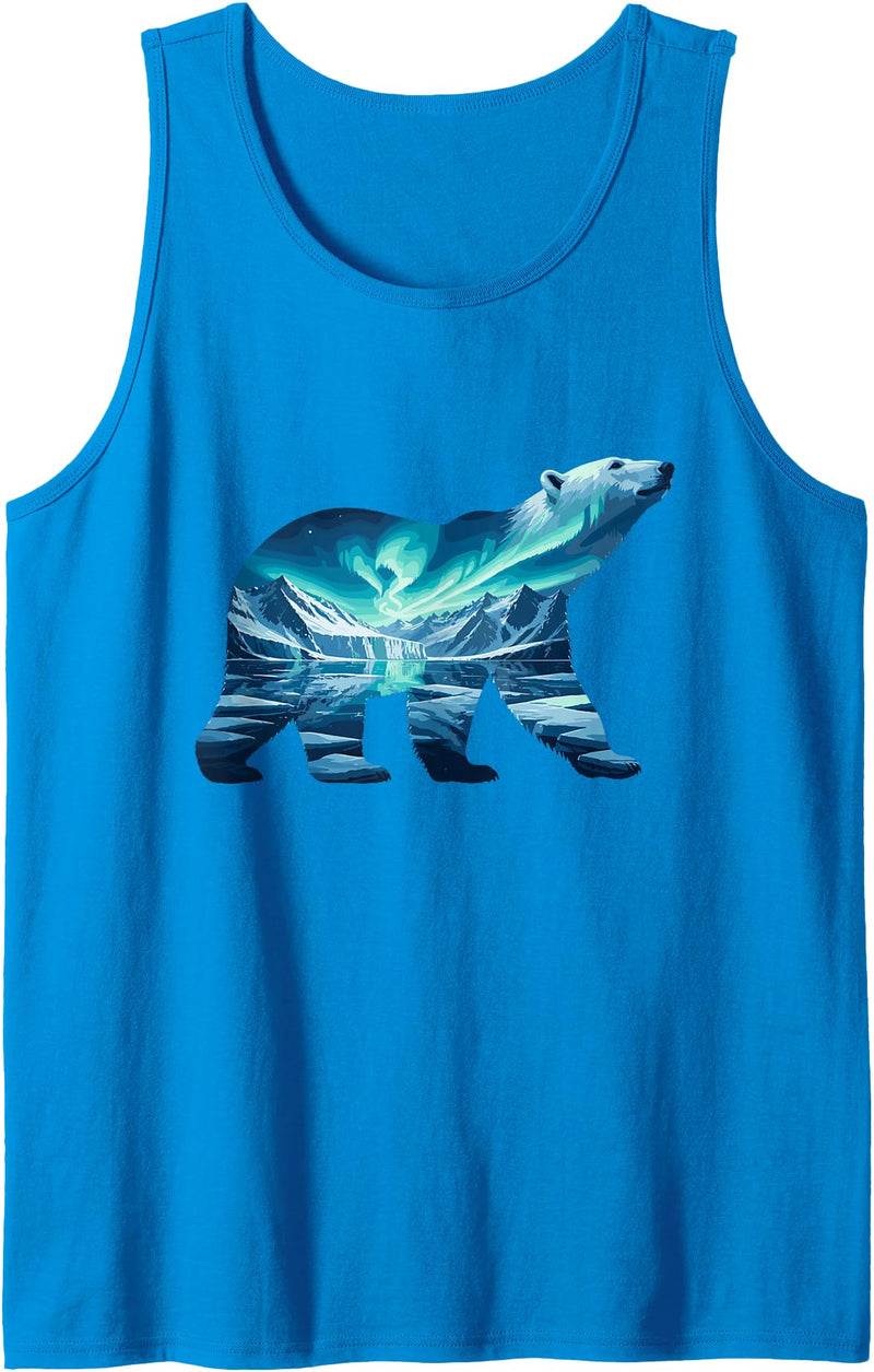 Arctic Wildlife Aurora Borealis Polar Bear Nature Northern Lights Polar Bear Arctic Landscape Tank Top - Sapphire Blue