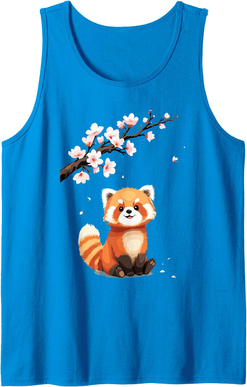Panda Lover Gifts For Women, Girls & Kids Japanese Red Panda | Cherry Blossoms & Cute Red Panda Bear Tank Top - Sapphire Blue