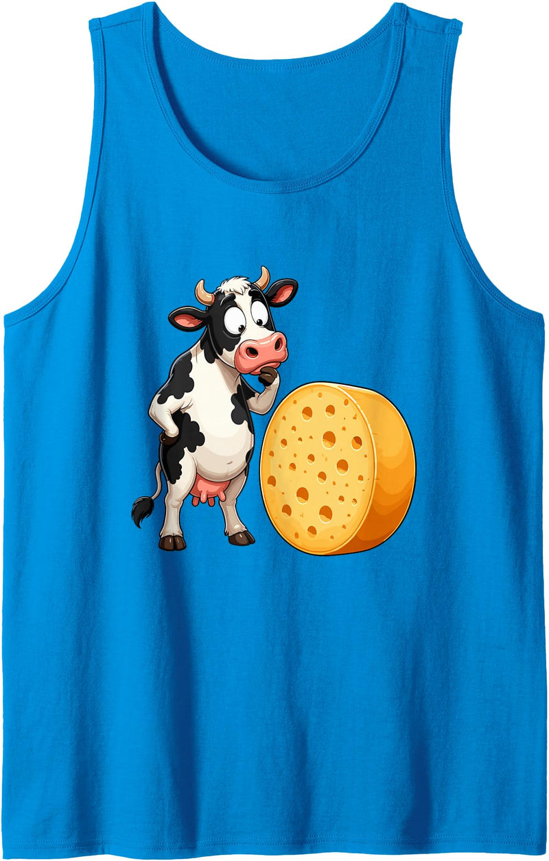 Funny Cow Cheese Dairy Farm Humor Black White Cow Cheese Lover Dairy Humor Tank Top - Sapphire Blue