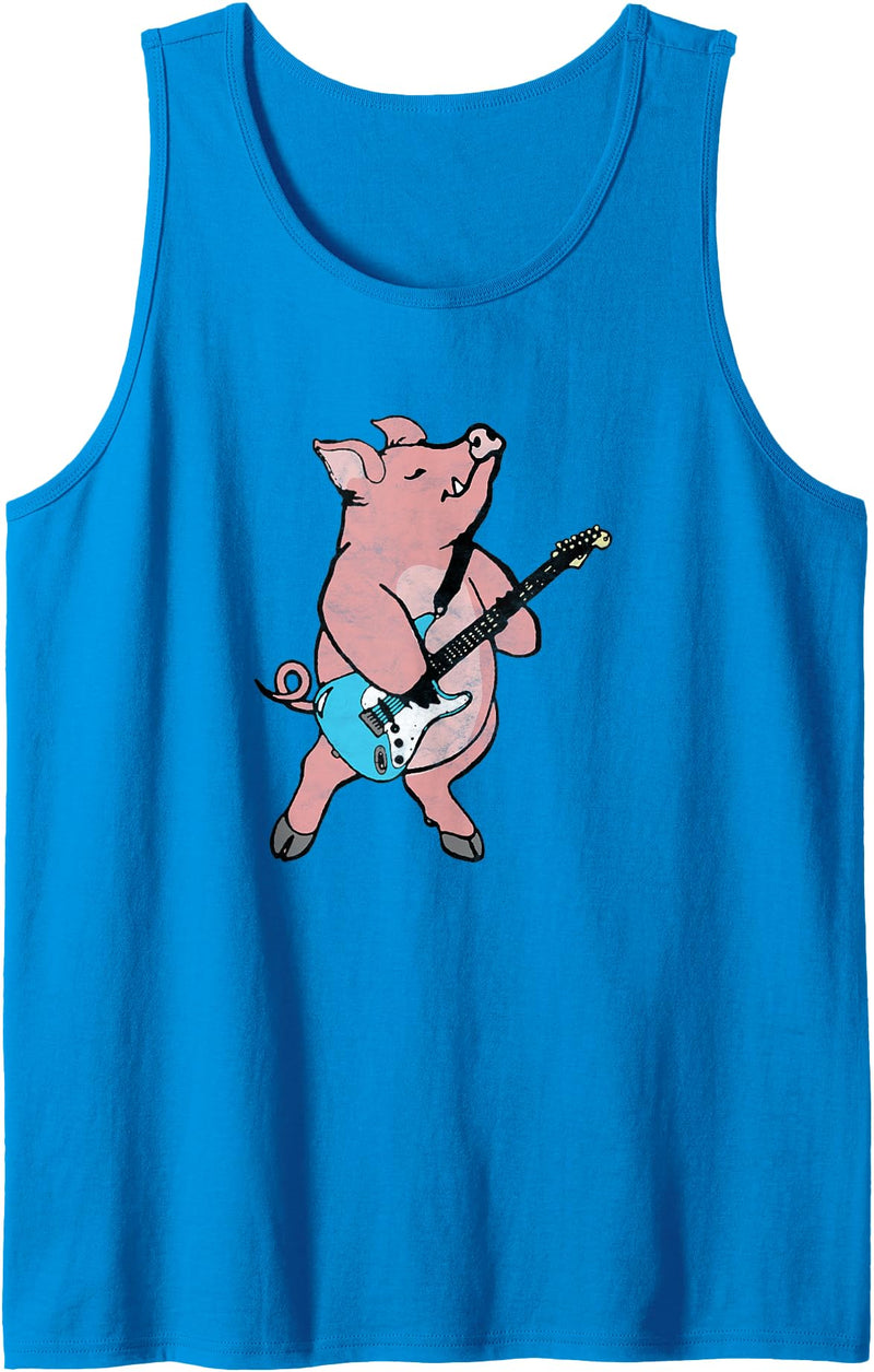 BluegrassGarage - Bluegrass Music Vintage Fan Tees Pig Playing Electric Guitar Rock & Roll Funny Music Tank Top - Sapphire Blue