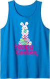 Happy Easter White Bunny on Pile of Eggs Easter Tank Top in Sapphire Blue