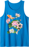 Koi Fish Unlimited Japanese Koi Carp Nishikigoi Fish Water Lilies Pads Tank Top - Sapphire Blue